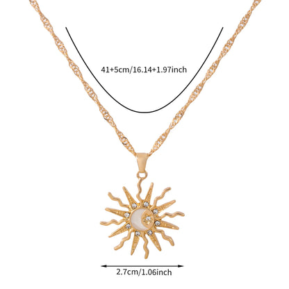 Sun, Moon & Star Rhinestone Pendant Necklace for Women