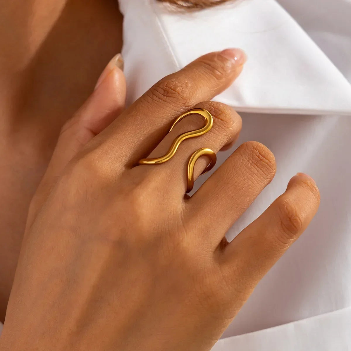 Irregular Gold Plated Geometric Ring With Zircon