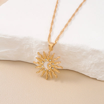 Sun, Moon & Star Rhinestone Pendant Necklace for Women