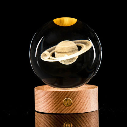 3D Crystal Planet LED Globe – Solar System Decor Light