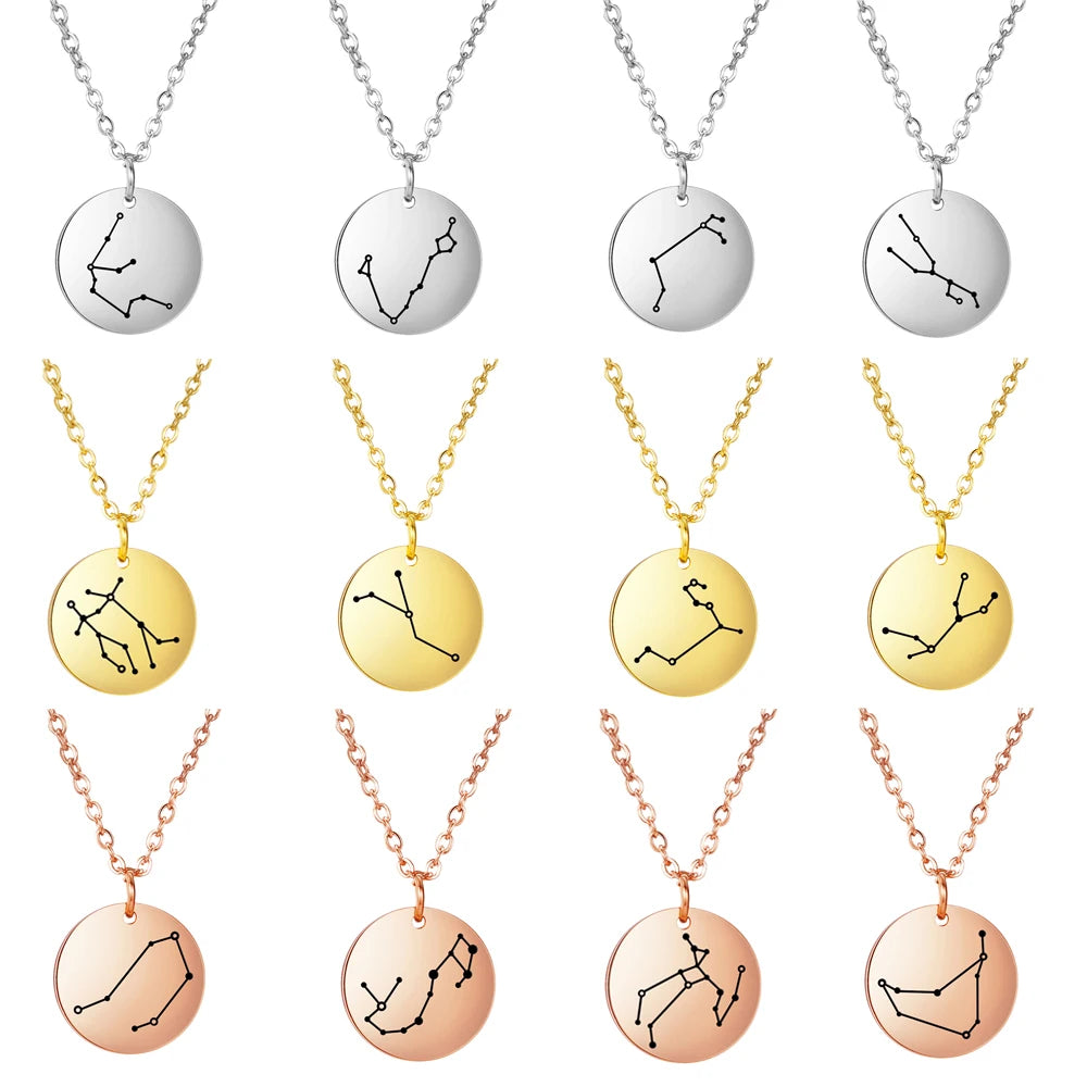 Stainless Steel Zodiac Pendant Necklace For Women