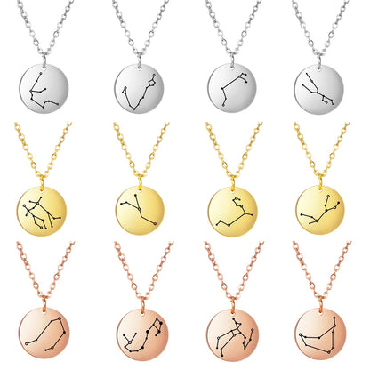 Stainless Steel Zodiac Pendant Necklace For Women