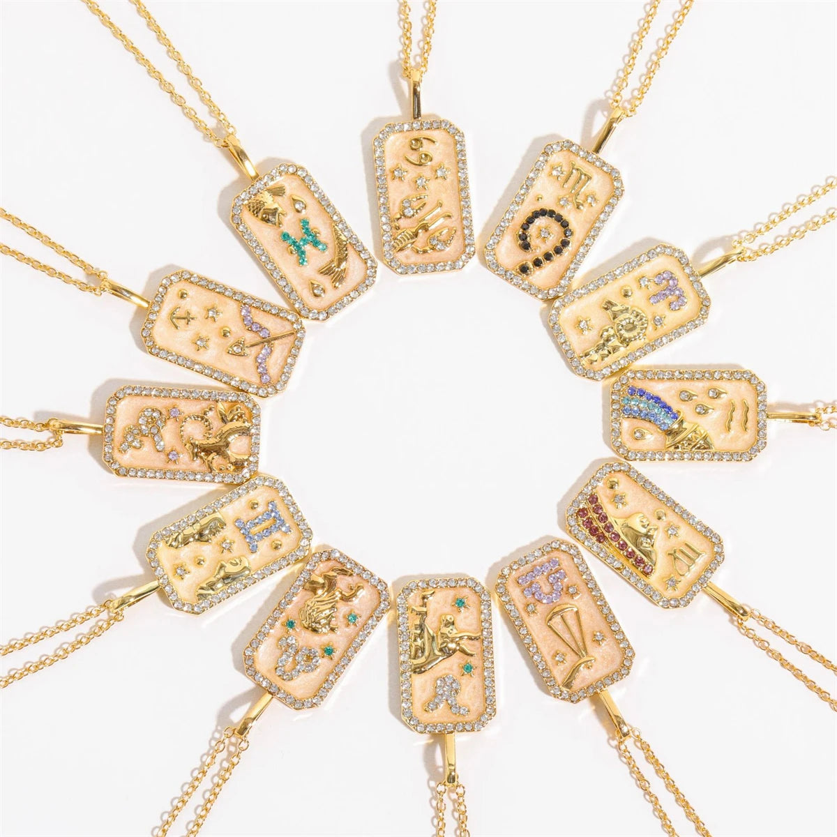 Zodiac Constellation Pendant Necklace Gold Plated