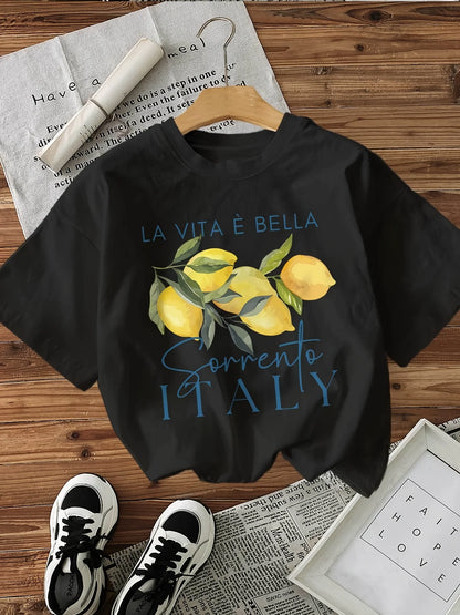 Women’s Cotton Lemon Graphic T-Shirt Casual Fit