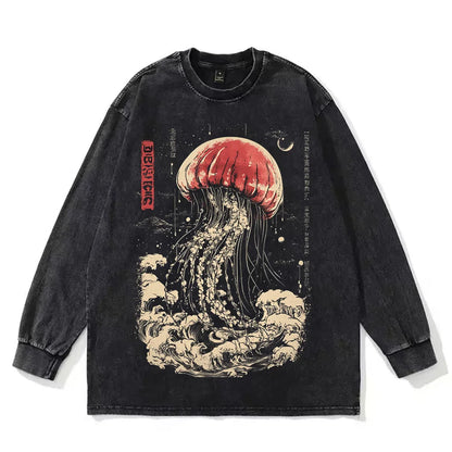 Oversized Vintage Jellyfish Print Unisex Cotton T-Shirt