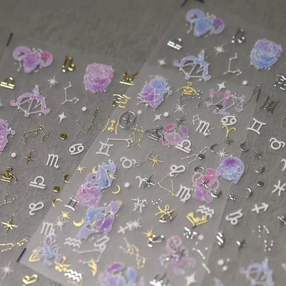 Zodiac Constellation Moon Star 3D Self-Adhesive Nail Stickers