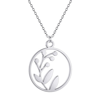 Stainless Steel Leaf Pendant Necklace For Women