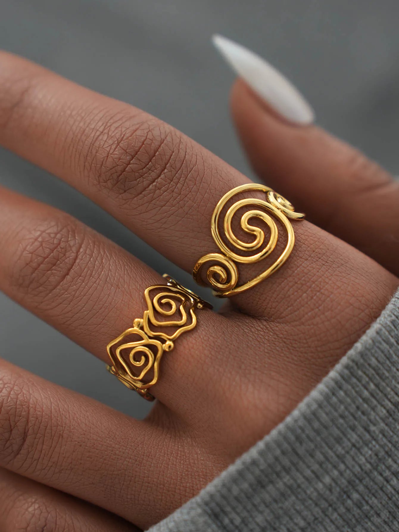 18K Gold Plated Spiral Adjustable Stainless Steel Ring