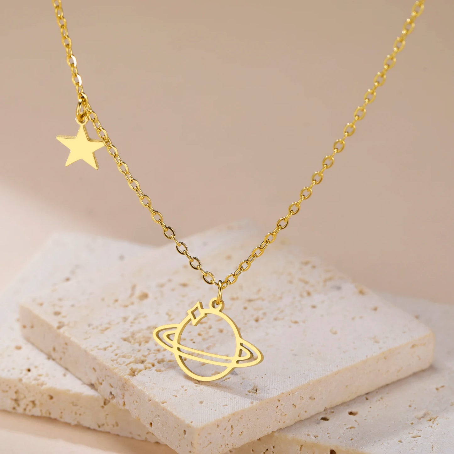 Saturn Planet Pendant Necklace Stainless Steel Jewelry