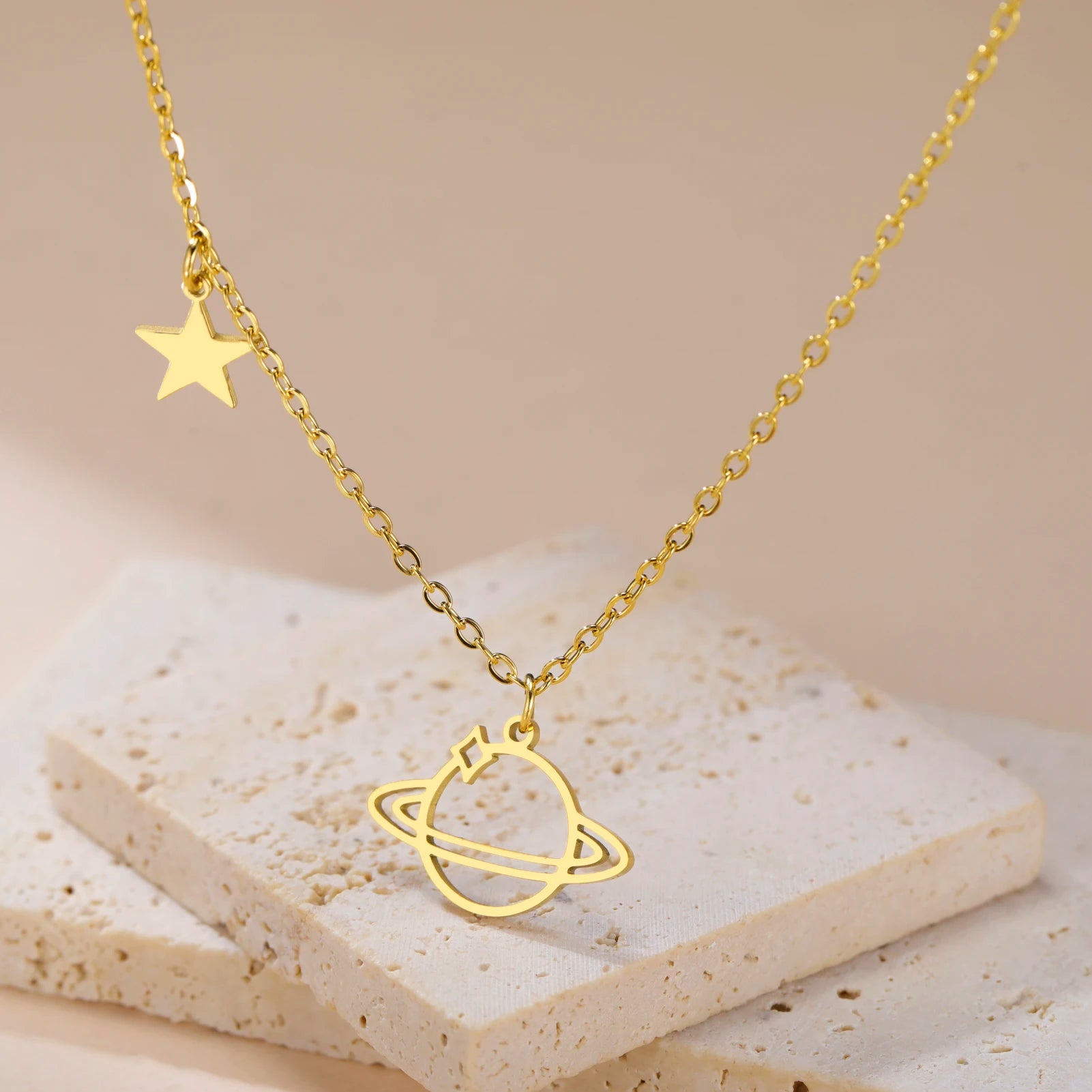 Saturn Planet Pendant Necklace Stainless Steel Jewelry