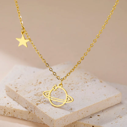 Saturn Planet Pendant Necklace Stainless Steel Jewelry