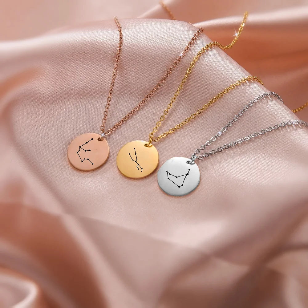 Stainless Steel Zodiac Pendant Necklace For Women