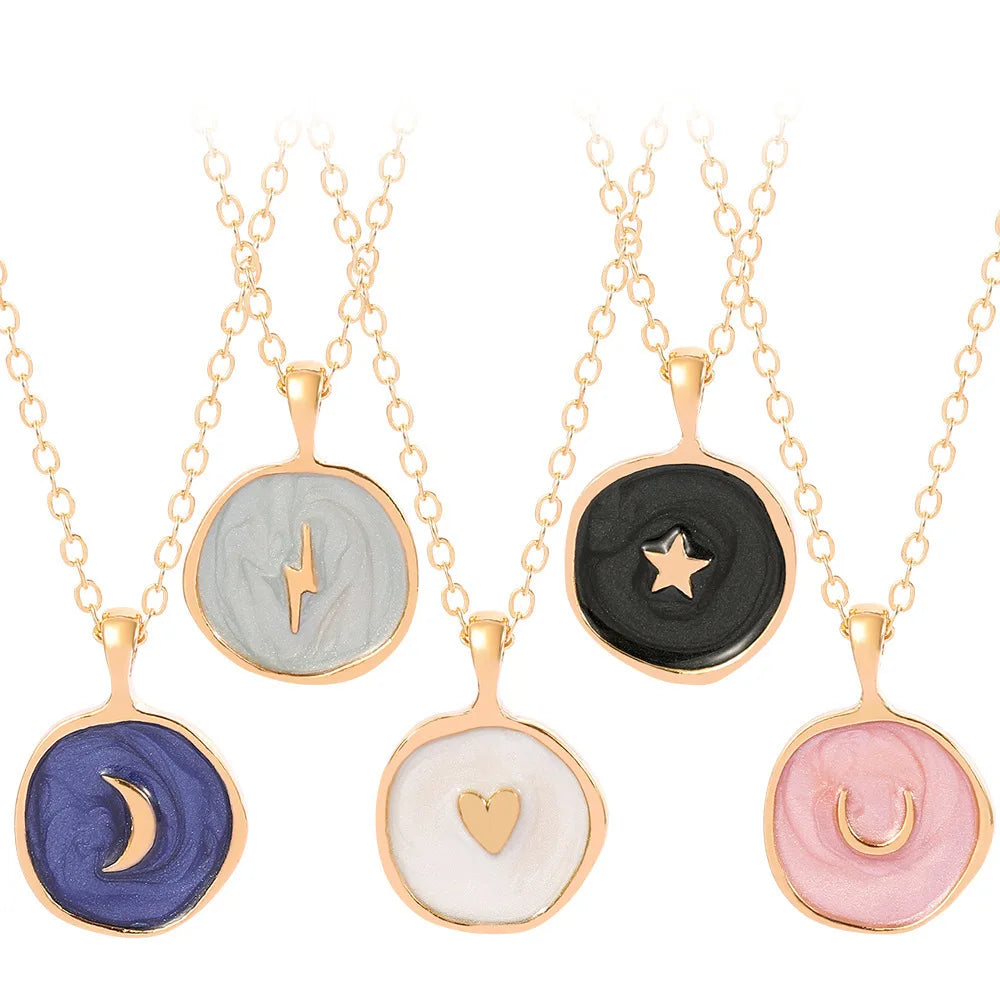 Bohemian Enamel Moon Star Pendant Necklace For Women