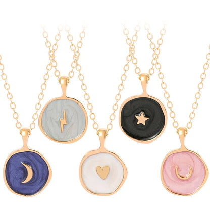 Bohemian Enamel Moon Star Pendant Necklace For Women