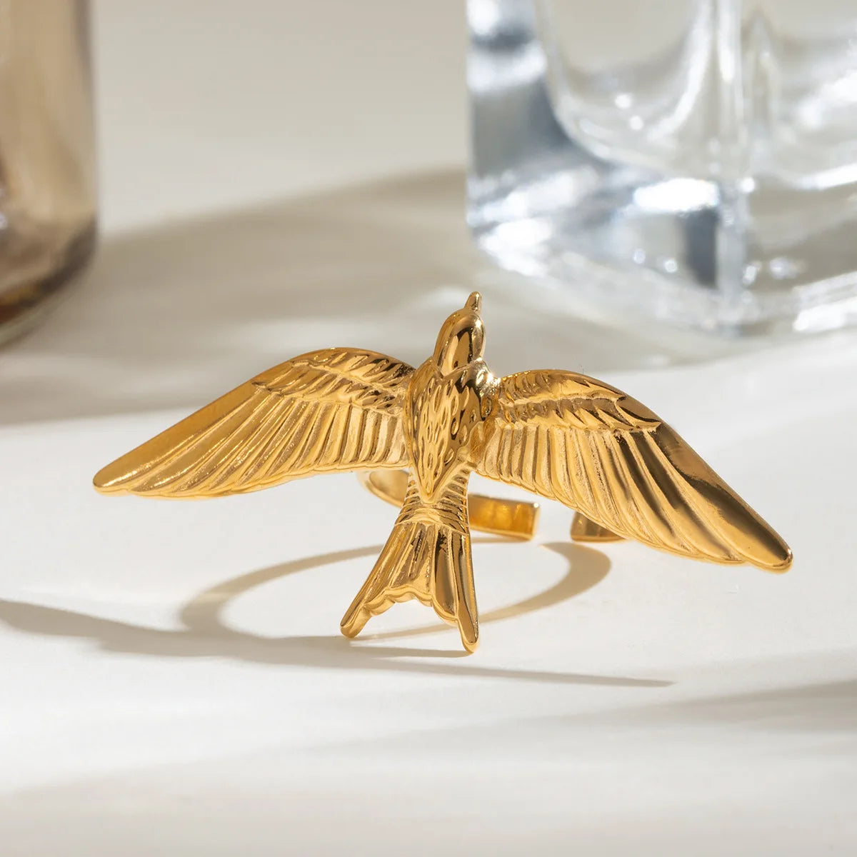 Stainless Steel Flying Bird Ring – Adjustable Animal Band