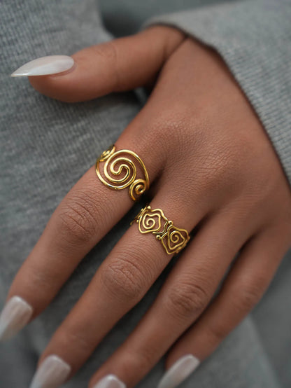 18K Gold Plated Spiral Adjustable Stainless Steel Ring