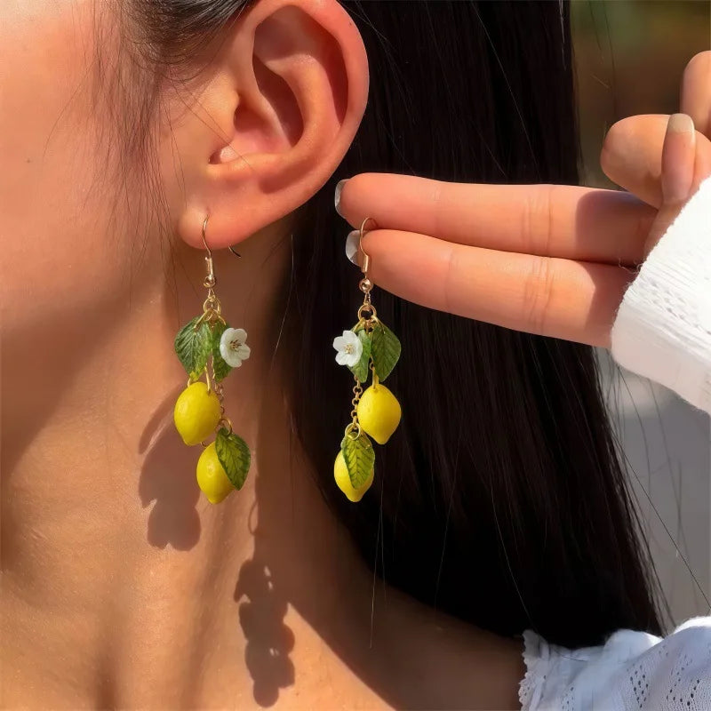 Lemon Tassel Dangle Earrings Summer Fruit Jewelry
