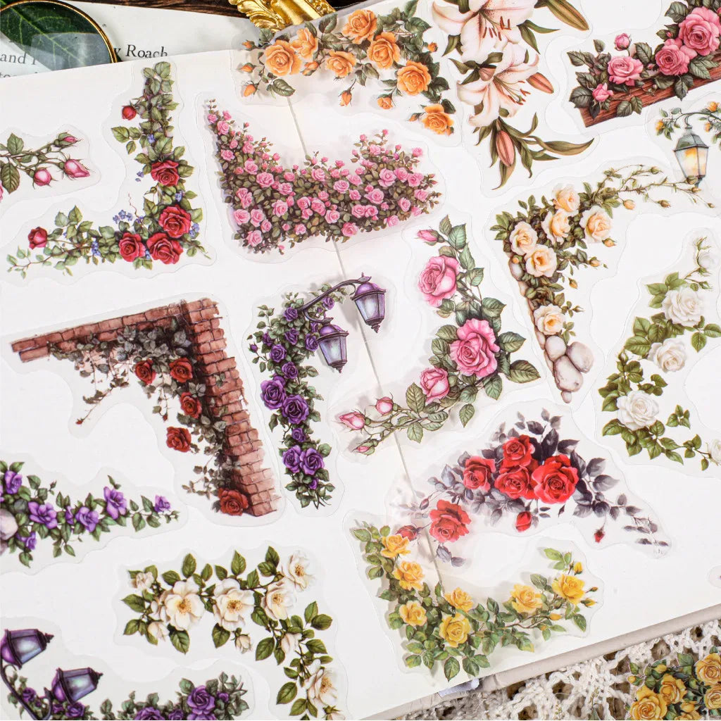 Floral Corner PET Stickers Set for Journals, 30 Pcs