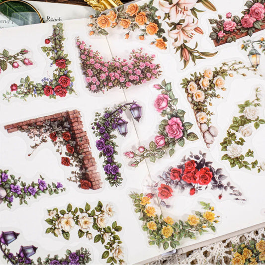 Floral Corner PET Stickers Set for Journals, 30 Pcs