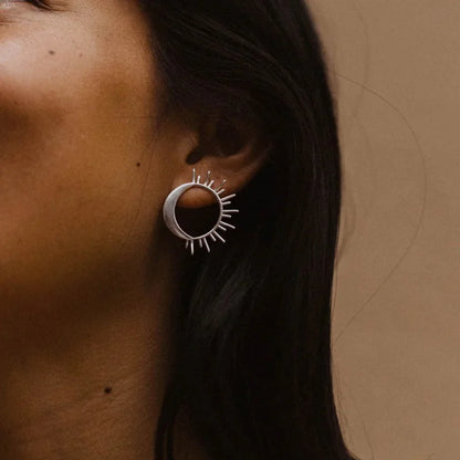 Vintage Sun And Moon Tiny Stud Earrings For Women