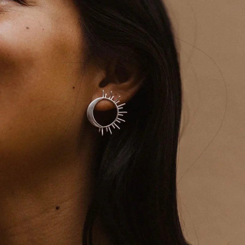 Vintage Sun And Moon Tiny Stud Earrings For Women
