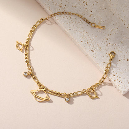 Saturn Planet Zircon Charm Bracelet Stainless Steel