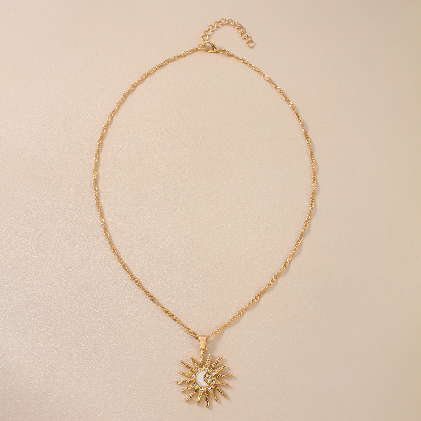 Sun, Moon & Star Rhinestone Pendant Necklace for Women