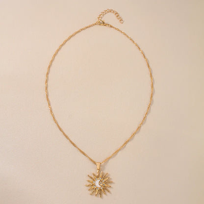 Sun, Moon & Star Rhinestone Pendant Necklace for Women