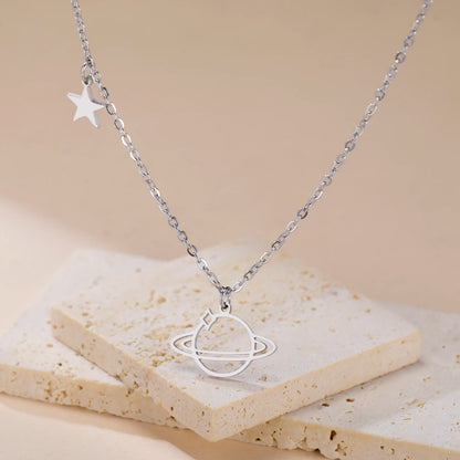 Saturn Planet Pendant Necklace Stainless Steel Jewelry