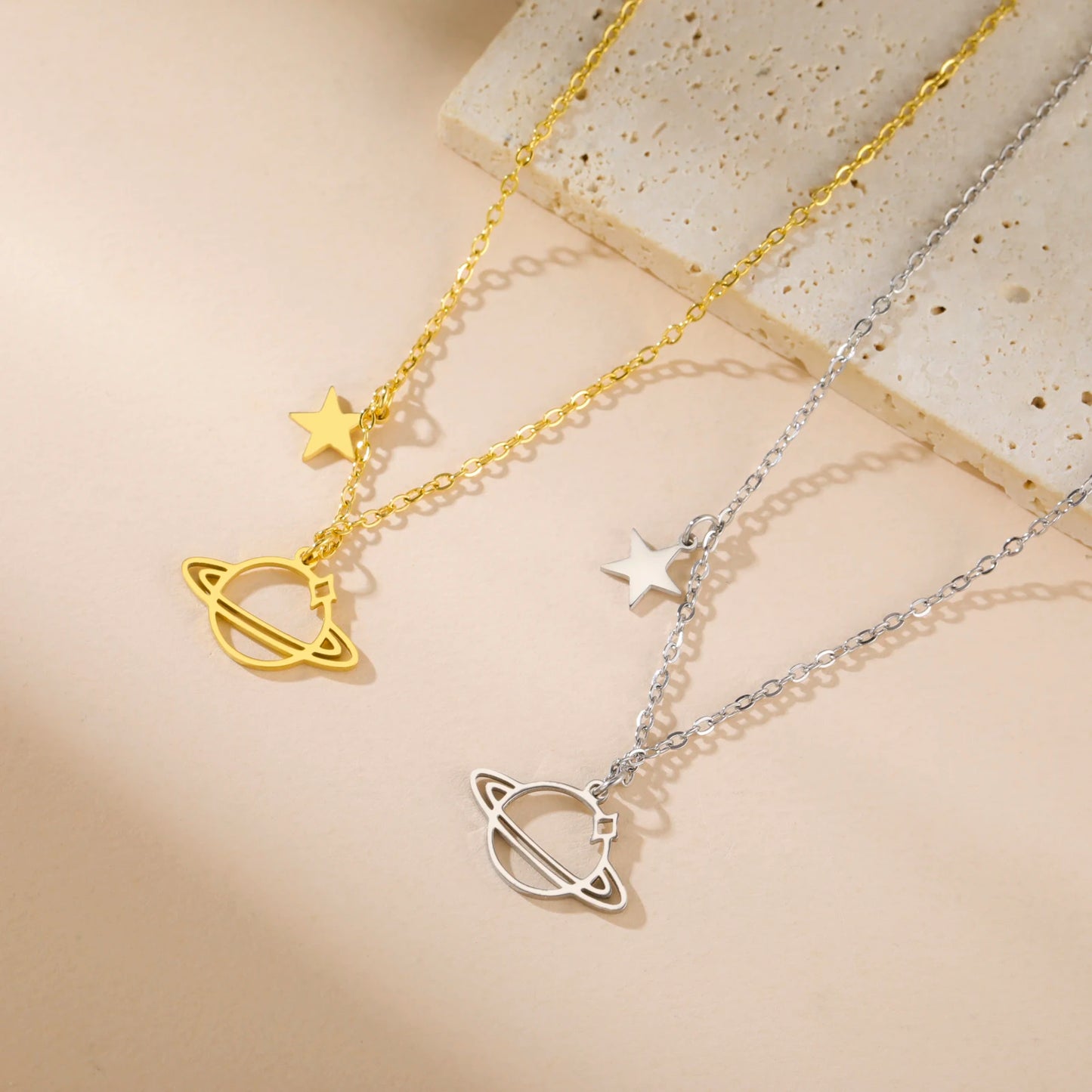 Saturn Planet Pendant Necklace Stainless Steel Jewelry