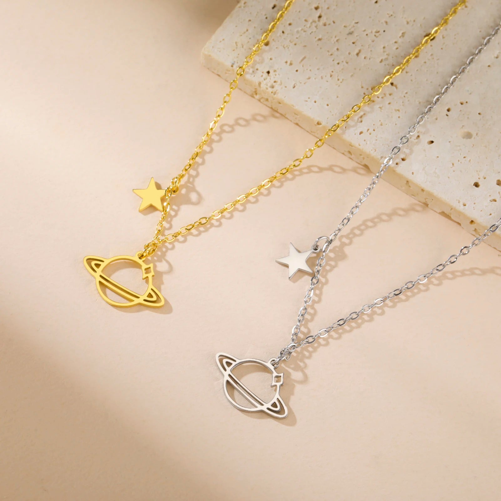 Saturn Planet Pendant Necklace Stainless Steel Jewelry