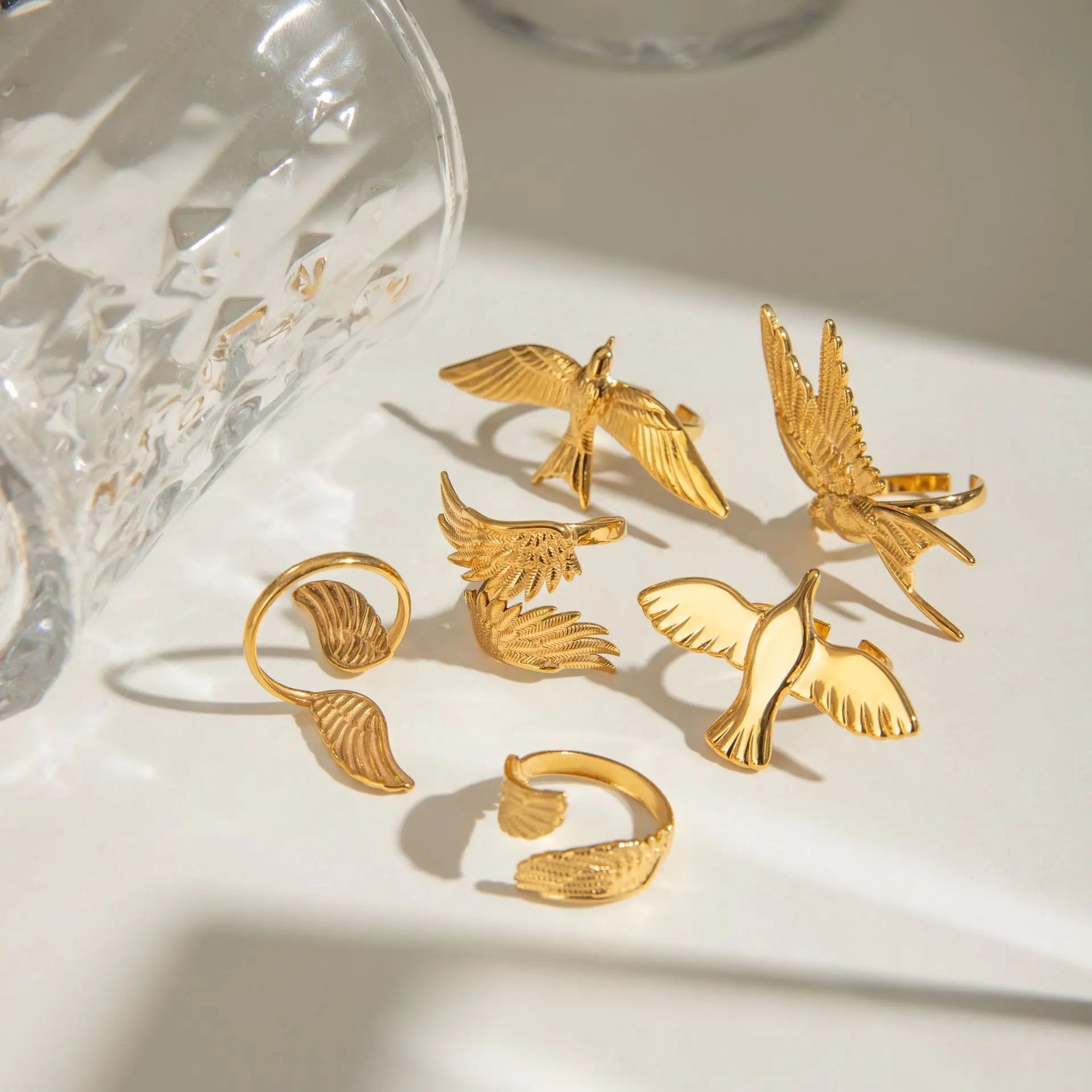Stainless Steel Flying Bird Ring – Adjustable Animal Band