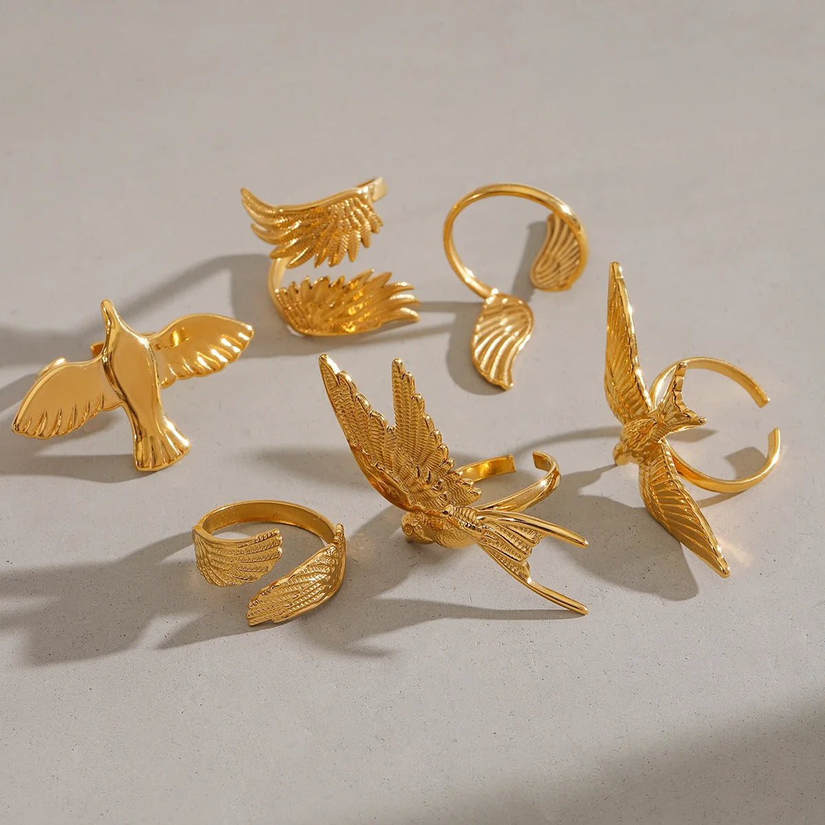 Stainless Steel Flying Bird Ring – Adjustable Animal Band