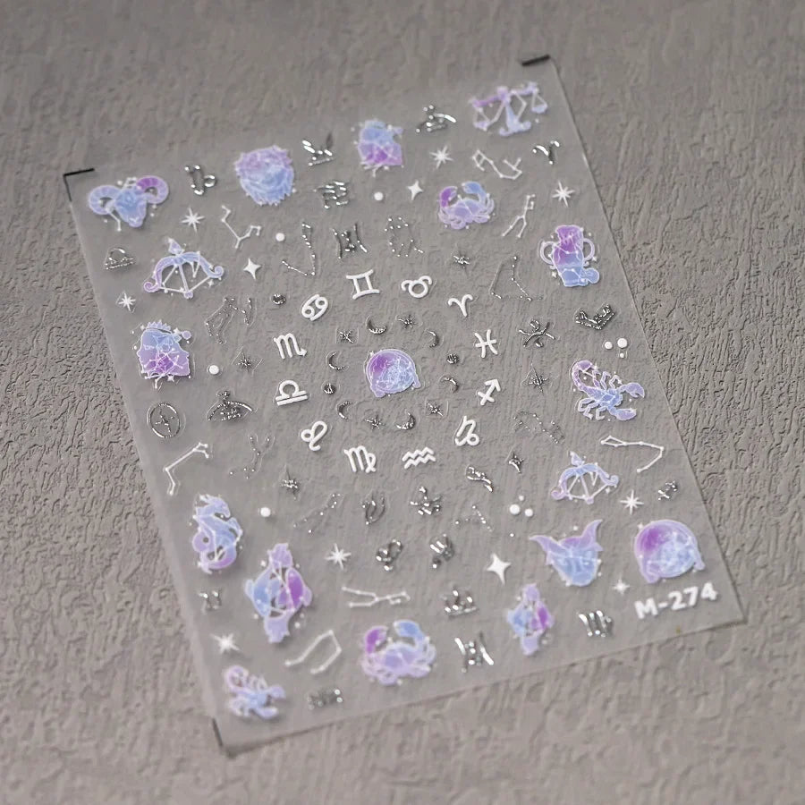 Zodiac Constellation Moon Star 3D Self-Adhesive Nail Stickers