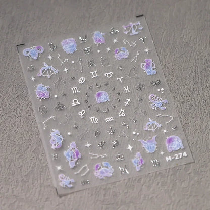Zodiac Constellation Moon Star 3D Self-Adhesive Nail Stickers