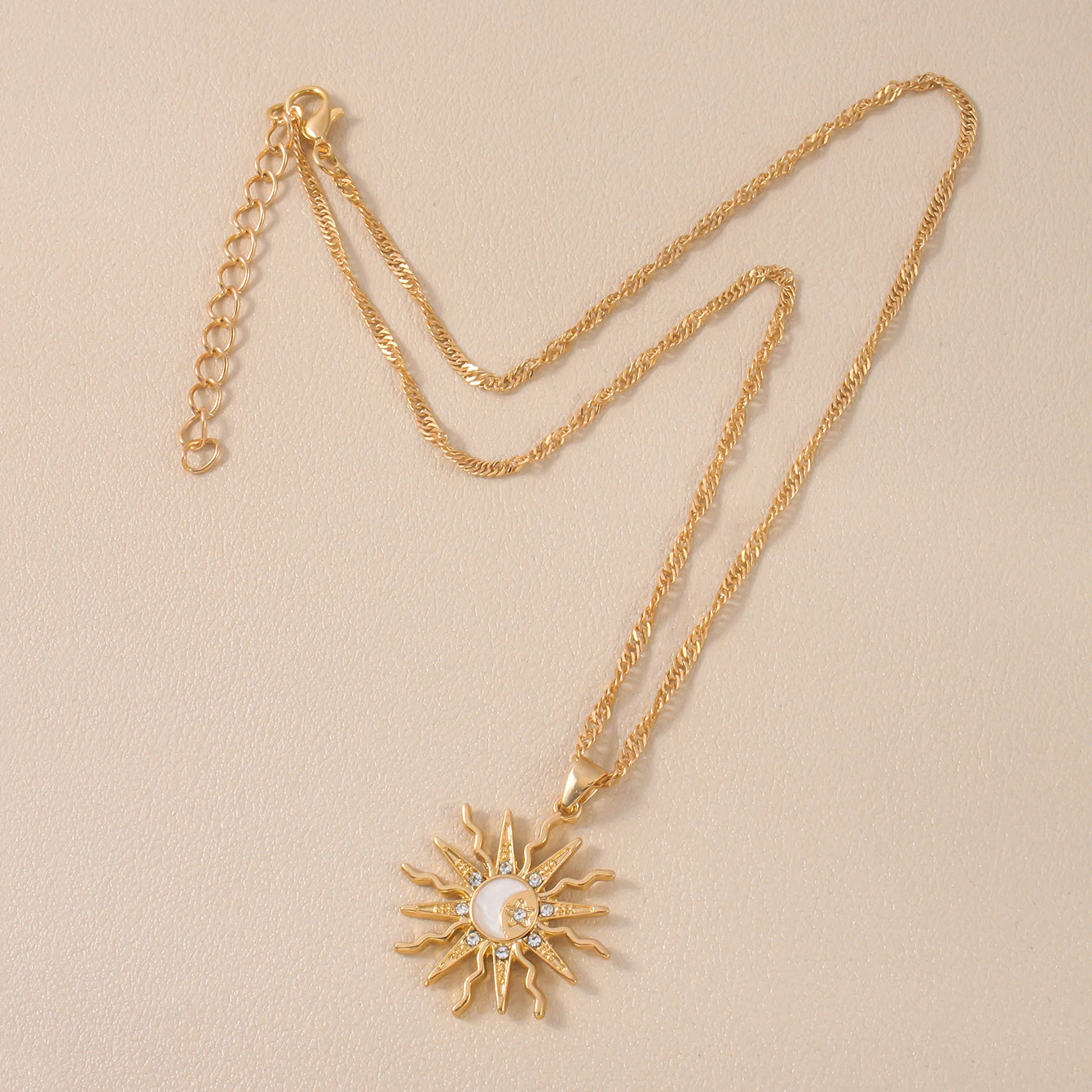Sun, Moon & Star Rhinestone Pendant Necklace for Women