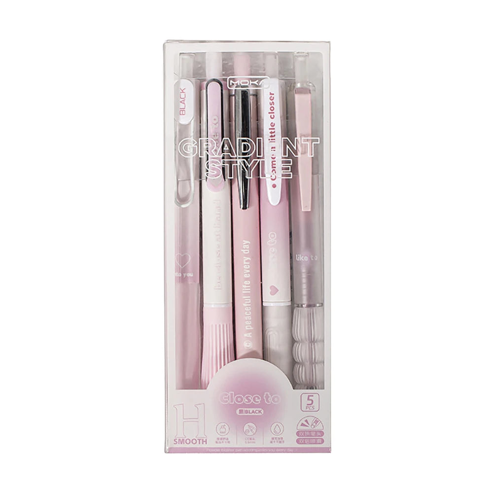 Set Of 5 Pink Retractable Gel Pens 0.5 mm Fine Point