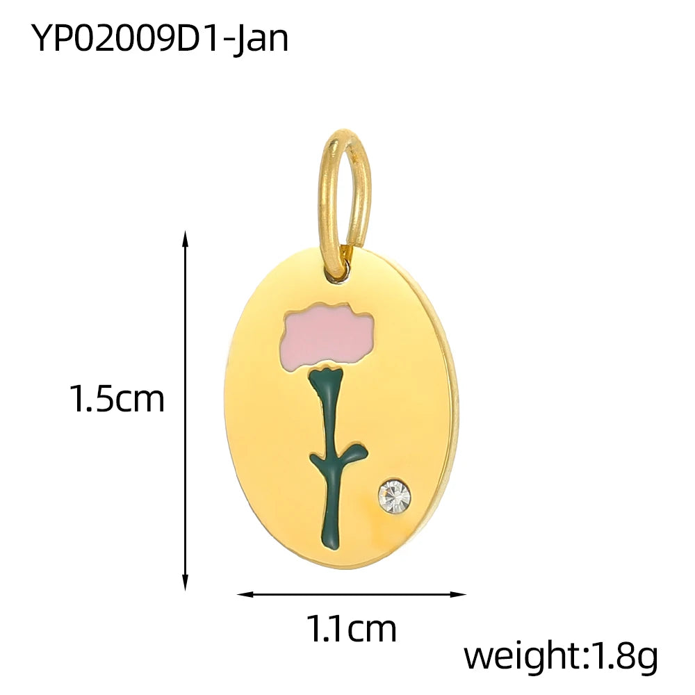 Oval Birth Flower Pendant Necklace For Women