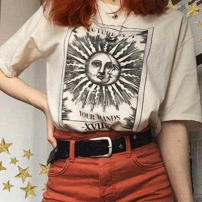 Sun And Moon Graphic Vintage Beige Women’s T-Shirt