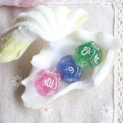 Astrology Zodiac 12-Sided Dice Set – Pearl & Clear Resin