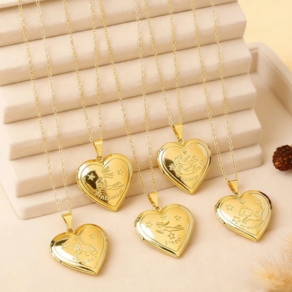 Zodiac Heart Locket Necklace Photo Pendant for Women