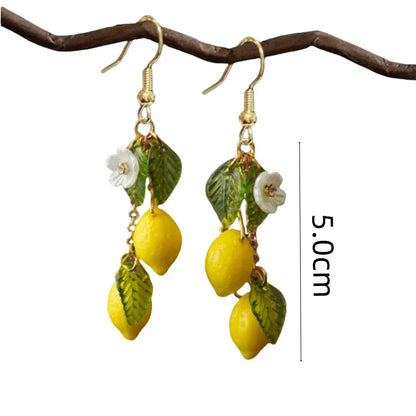 Lemon Tassel Dangle Earrings Summer Fruit Jewelry