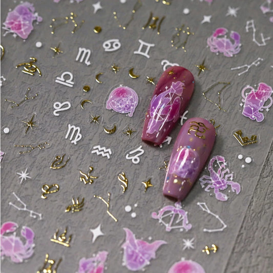 Zodiac Constellation Moon Star 3D Self-Adhesive Nail Stickers